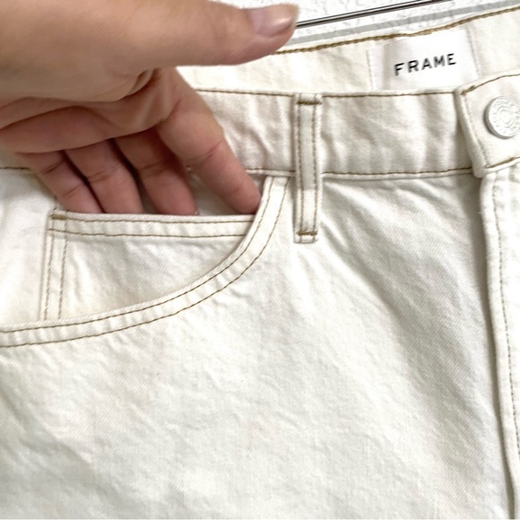 FRAME DENIM Womens Shorts High-Rise Ecru Cuffed Hem Ivory Cotton Size 32 - Picture 7 of 12